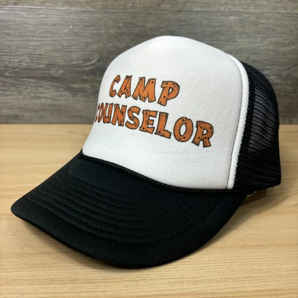Camp Counselor Hat‎ Cap Snapback Black White Trucker Camping Adjustable